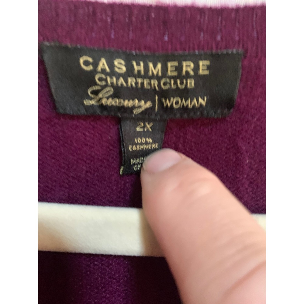 Charter Club Cashmere Sweater Womens 2X Purple V-Neck Long Sleeve Luxury Knit - Picture 3 of 7